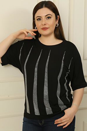 Piramit Taşlı Kısa Kollu Büyük Beden Bluz