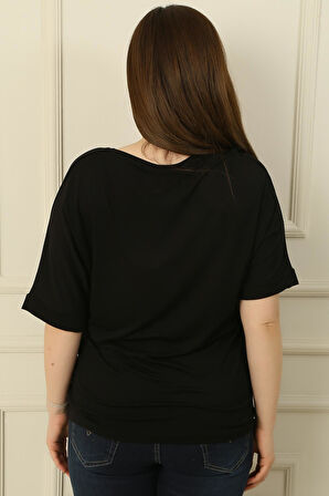 Piramit Taşlı Kısa Kollu Büyük Beden Bluz