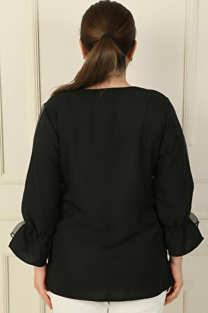 V Yaka Yarı Organze Krep B.B. Bluz