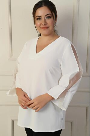 V Yaka Yarı Organze Krep B.B. Bluz