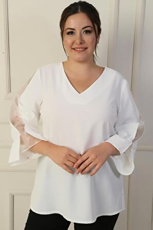 V Yaka Yarı Organze Krep B.B. Bluz