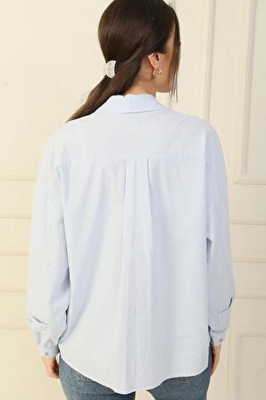 Taş Zımba Detaylı Keten Gömlek