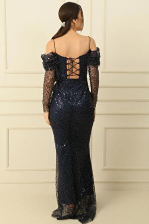 Boncuklu Straplez Astarlı Elbise