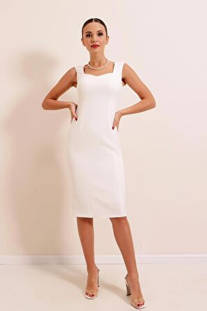 Kalın Askılı Astarlı Krep Kısa Elbise