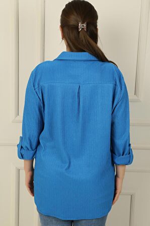 Kol Katlamalı Gofre Büyük Beden Gömlek