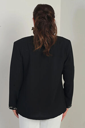 Pullu Krep İçi Kısa Kollu Bluz Ceket Büyük Beden 2'li Takım