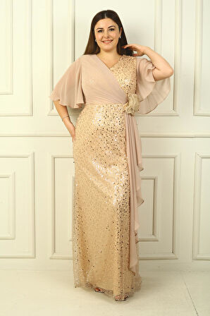 Kadın Boncuk Ve Pullu Üstü Şifon Astarlı B.B. Uzun Elbise