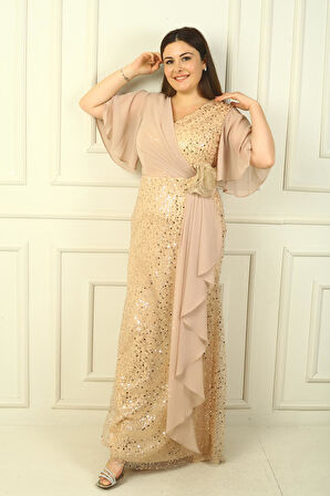 Kadın Boncuk Ve Pullu Üstü Şifon Astarlı B.B. Uzun Elbise