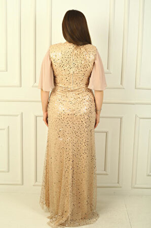 Kadın Boncuk Ve Pullu Üstü Şifon Astarlı B.B. Uzun Elbise