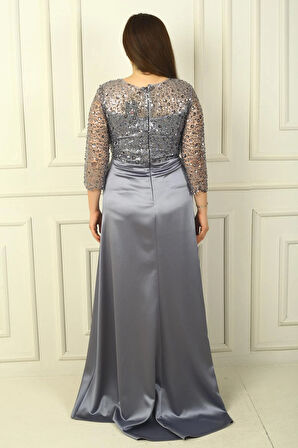 KadınÇiçekli Altı Saten Üstü Gritel Astarlı B.B. Uzun Elbise