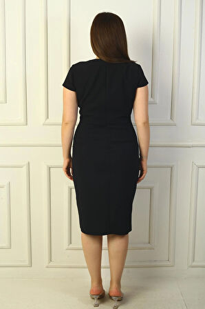 Kadın Kruvaze Yaka Yarım Ay Kollu Taş Detaylı Önü Yırtmaçlı B.B. Elbise