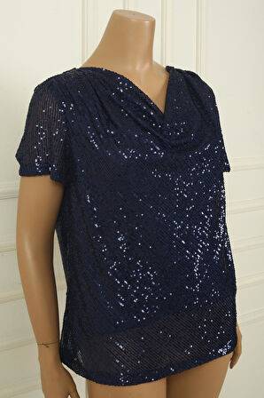 Kadın Degaje Yaka Astarlı Pulpayet Büyük Beden Bluz