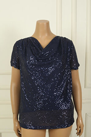 Kadın Degaje Yaka Astarlı Pulpayet Büyük Beden Bluz