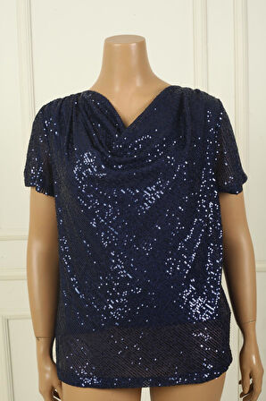 Kadın Degaje Yaka Astarlı Pulpayet Büyük Beden Bluz