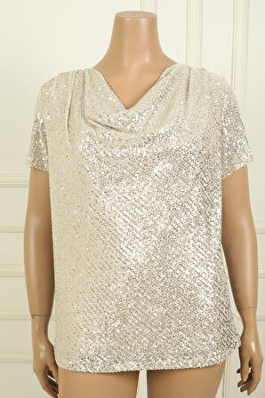 Kadın Degaje Yaka Astarlı Pulpayet Büyük Beden Bluz