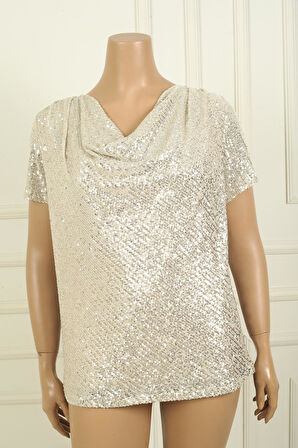 Kadın Degaje Yaka Astarlı Pulpayet Büyük Beden Bluz