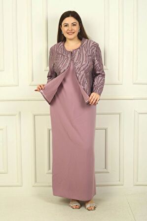 Pulpayet Ceket Yarım Ay Kollu Astarlı Krep Elbise Büyük Beden 2'li Takım