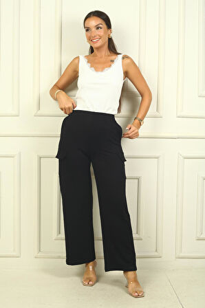 Kadın Beli Lastikli Kargo Cepli Palazzo Pantolon