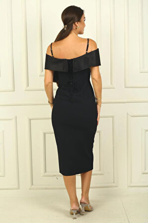 Kadın İp Askılı Çapraz Yaka Astarlı Double Kumaş Abiye Elbise