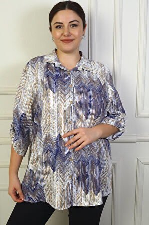 Kadın Kol Katlamalı Zigzag Büyük Beden Gömlek