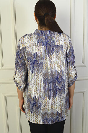 Kadın Kol Katlamalı Zigzag Büyük Beden Gömlek