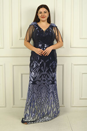 Kolları Boncuk Püsküllü Astarlı B.B Pulpayet Uzun Abiye Elbise