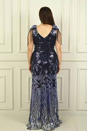 Kolları Boncuk Püsküllü Astarlı B.B Pulpayet Uzun Abiye Elbise