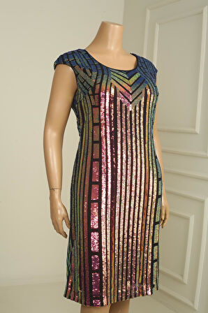 Kadın Pul İşleme Desenli Tırnak Kol B.B. Elbise