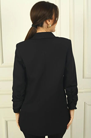 Kadın Kol Ucu Büzgülü Şal Yaka Uzun Kol Ceket