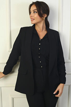 Kadın Kol Ucu Büzgülü Şal Yaka Uzun Kol Ceket