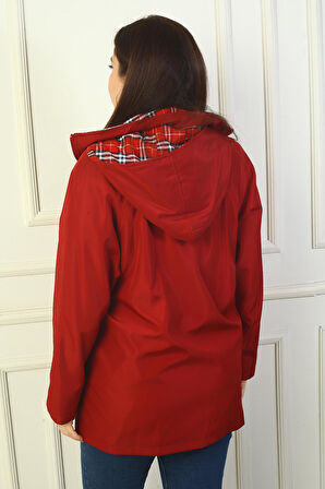 Kadın Önü Çıtçıtlı Fermuarlı Kapşonlu Büyük Beden Trençkot Kaban