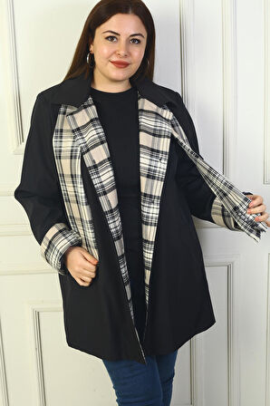 Kadın Önü Gizli Düğmeli Cepli Kruvaze Yaka Trençkot Kaban