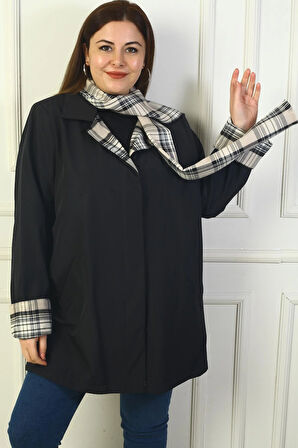 Kadın Önü Gizli Düğmeli Cepli Kruvaze Yaka Trençkot Kaban