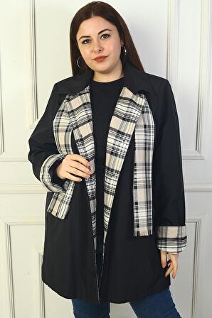 Kadın Önü Gizli Düğmeli Cepli Kruvaze Yaka Trençkot Kaban