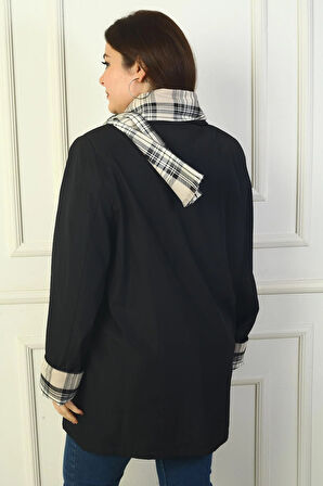 Kadın Önü Gizli Düğmeli Cepli Kruvaze Yaka Trençkot Kaban