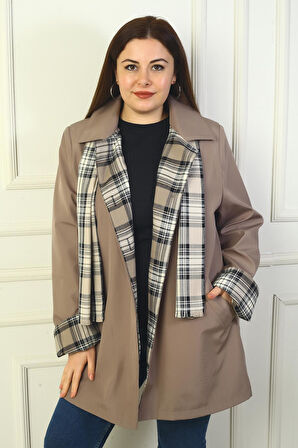 Kadın Önü Gizli Düğmeli Cepli Kruvaze Yaka Trençkot Kaban