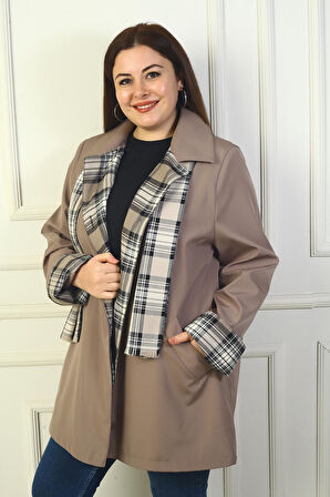 Kadın Önü Gizli Düğmeli Cepli Kruvaze Yaka Trençkot Kaban