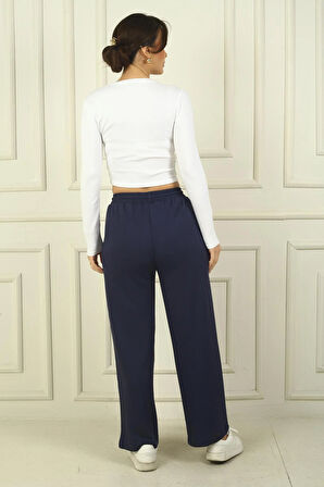 Kadın Beli Lastikli Cepli Palazzo Pantolon