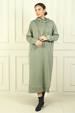 Kadın Yaka Fermuarlı Kapüşonlu Torba Cepli Rahat Kalıp Oysho Uzun  Elbise