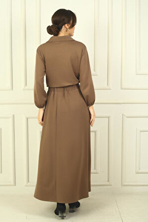 Kadın Önü Fermuarlı Ceket Beli Lastikli Uzun Etek 2'li Takım