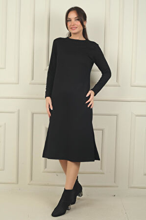 Kadın Kristal Basic Yandan Yırtmaçlı Midi Elbise