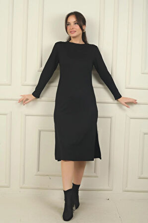 Kadın Kristal Basic Yandan Yırtmaçlı Midi Elbise