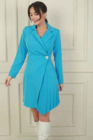 Kruvaze Yaka Plise Detaylı Ceket Elbise