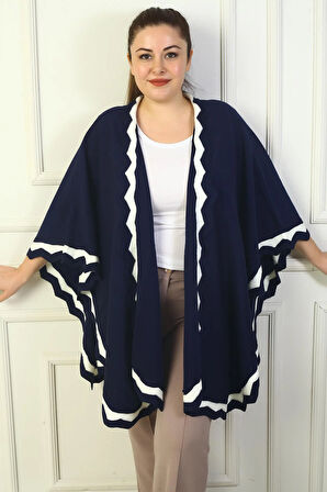 Kadın Lazer Kesi Şeritli Büyük Beden  Akrilk Panço