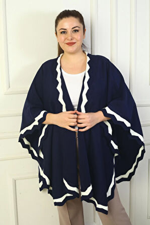 Kadın Lazer Kesi Şeritli Büyük Beden  Akrilk Panço