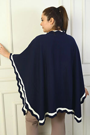 Kadın Lazer Kesi Şeritli Büyük Beden  Akrilk Panço