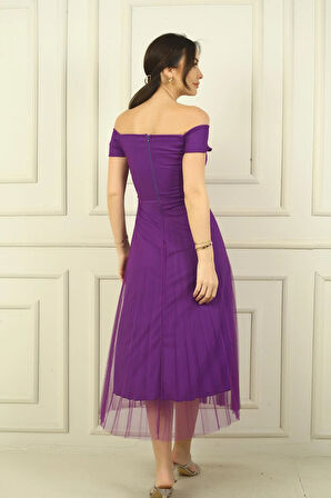 Madonna Yaka Astarlı Eteği Şifon Pilisoley Elbise