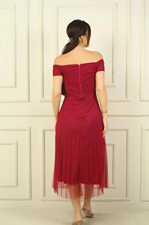 Madonna Yaka Astarlı Eteği Şifon Pilisoley Elbise