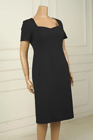 Kadın Yarım Kollu Astarlı Büyük Beden Krep Elbise