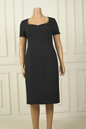 Kadın Yarım Kollu Astarlı Büyük Beden Krep Elbise